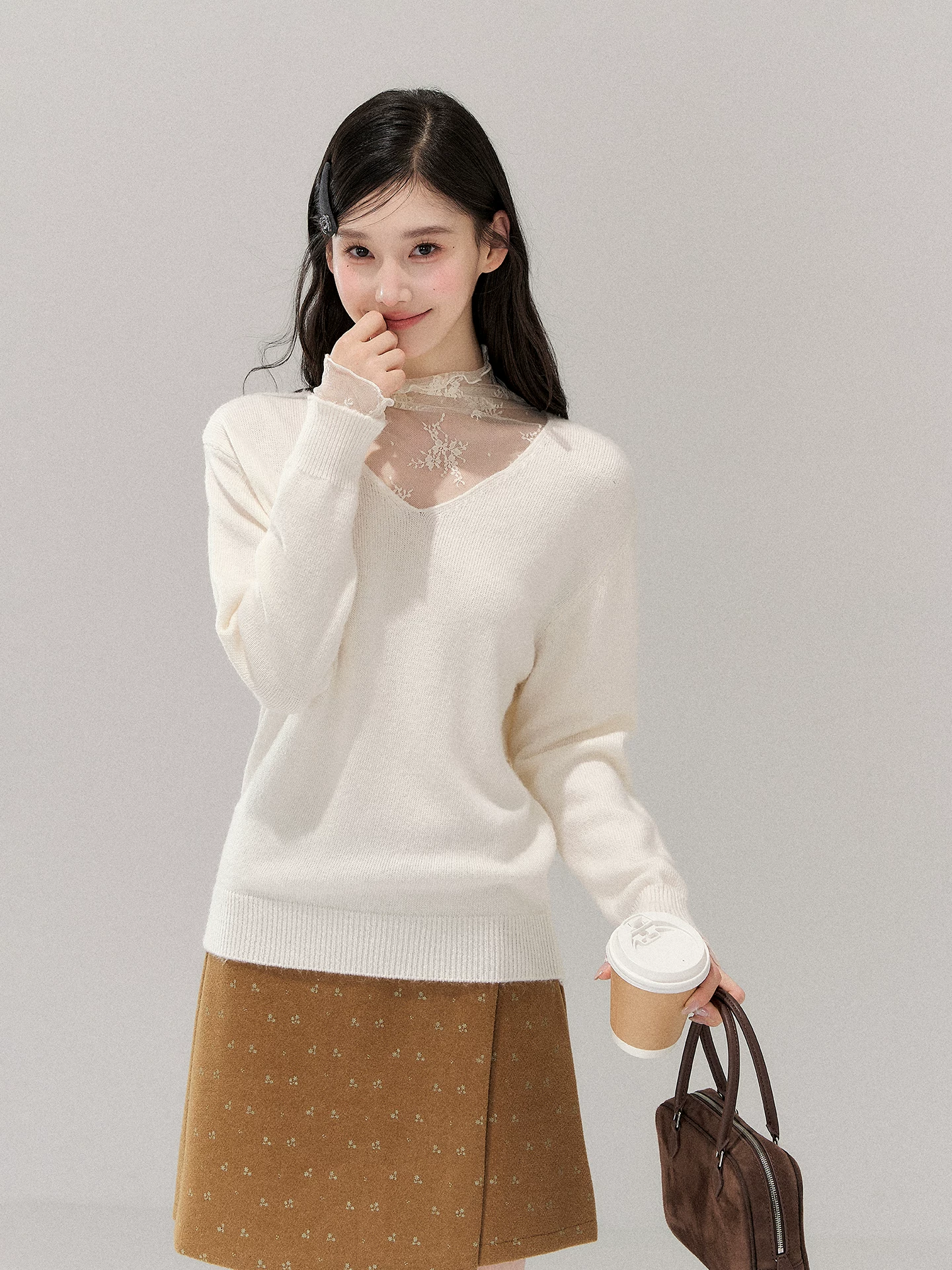 Wildberry レース切り替え ニットトップス