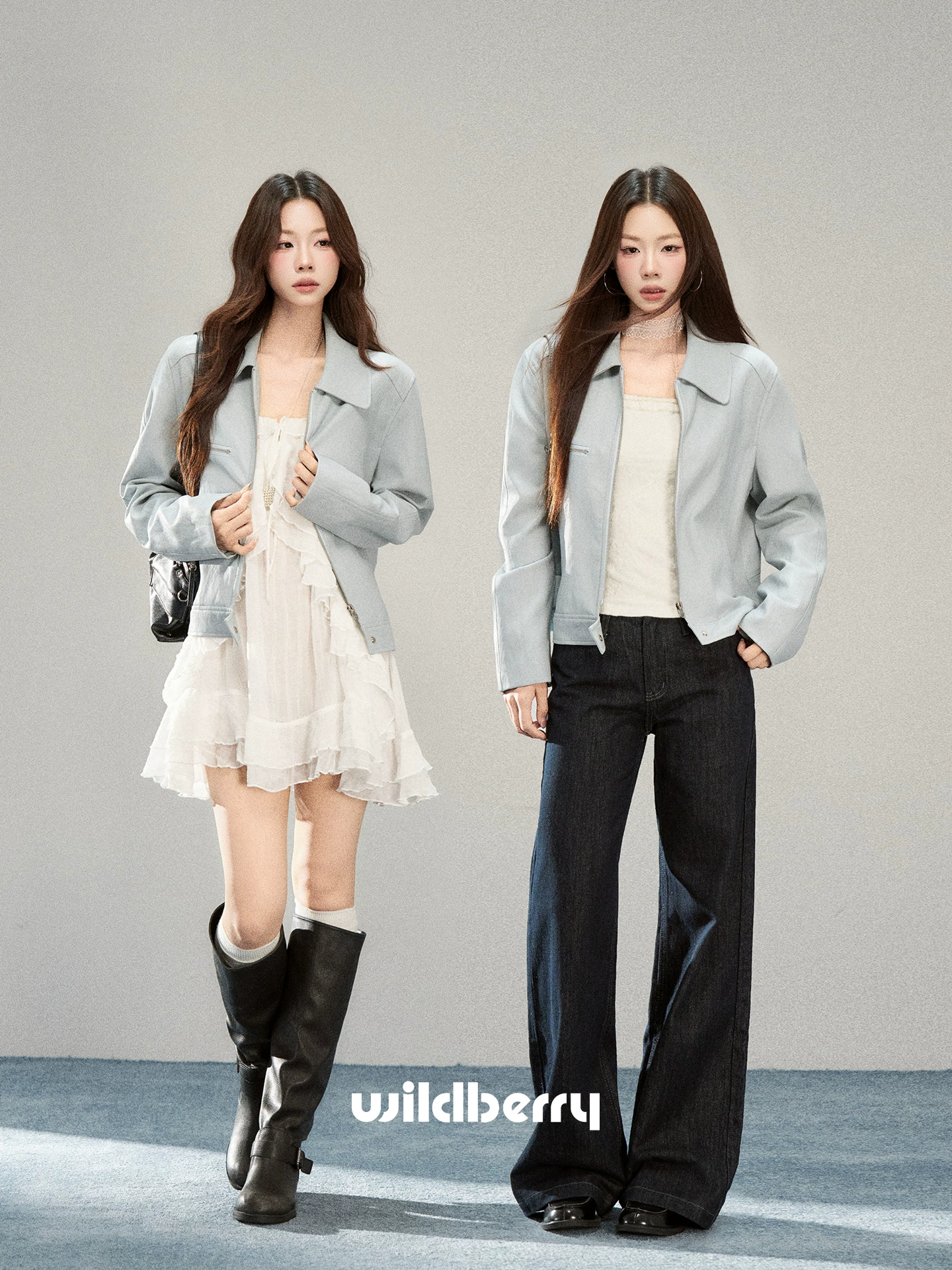 Wildberry ライトブルー レザー調ショートジャケット