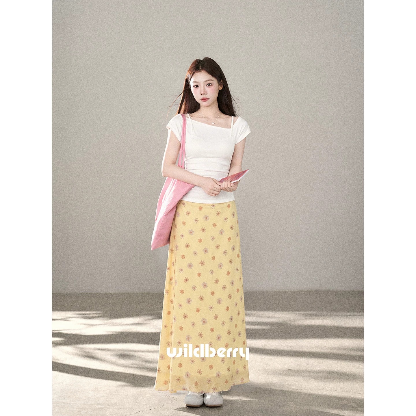 Wildberry イエロー小花柄 Aラインロングスカート