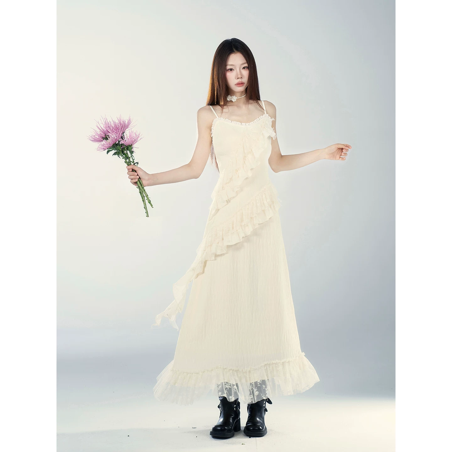 Wildberry レース切り替え キャミロングワンピース