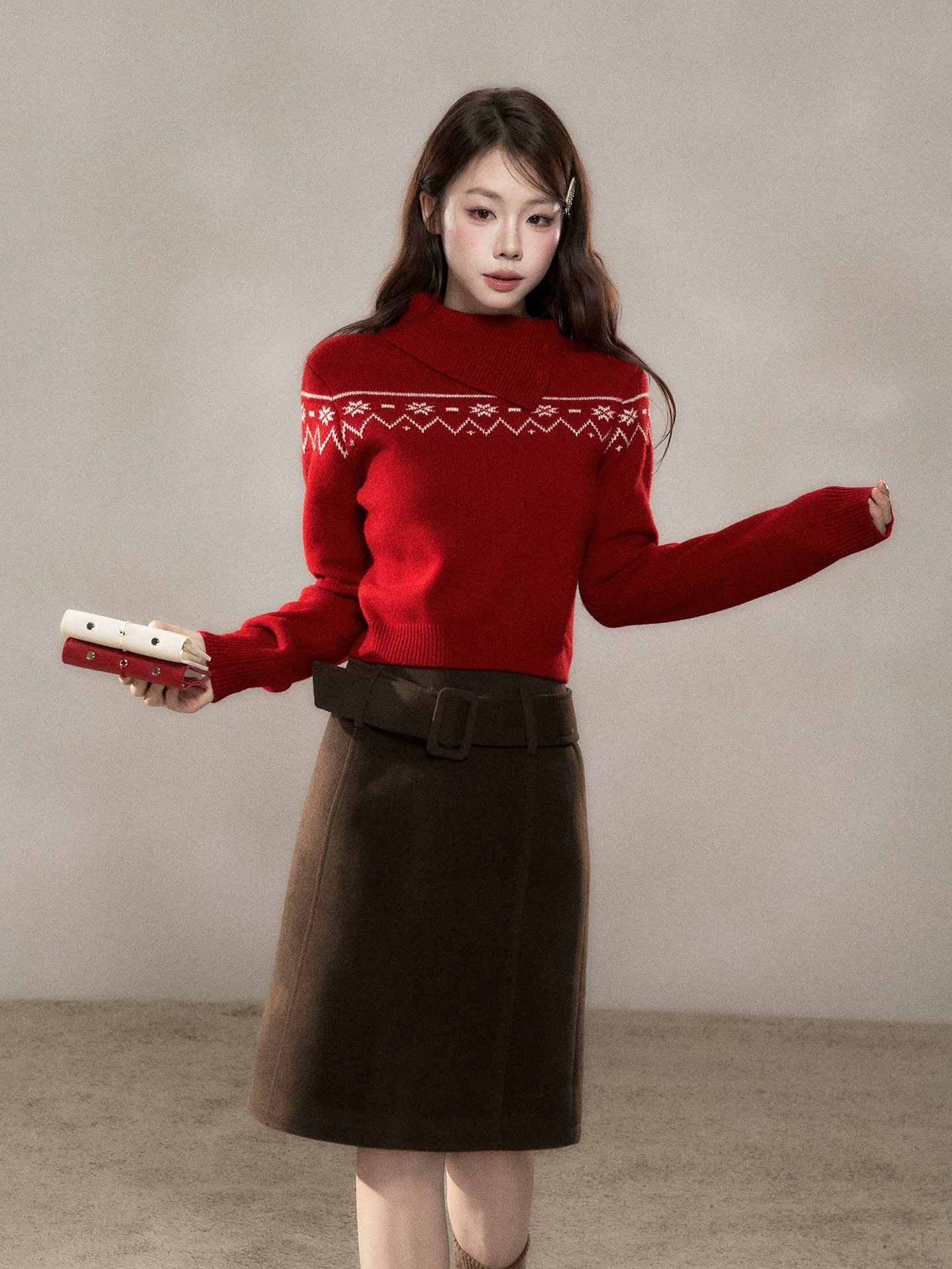 Wildberry レッド フェアアイルニット