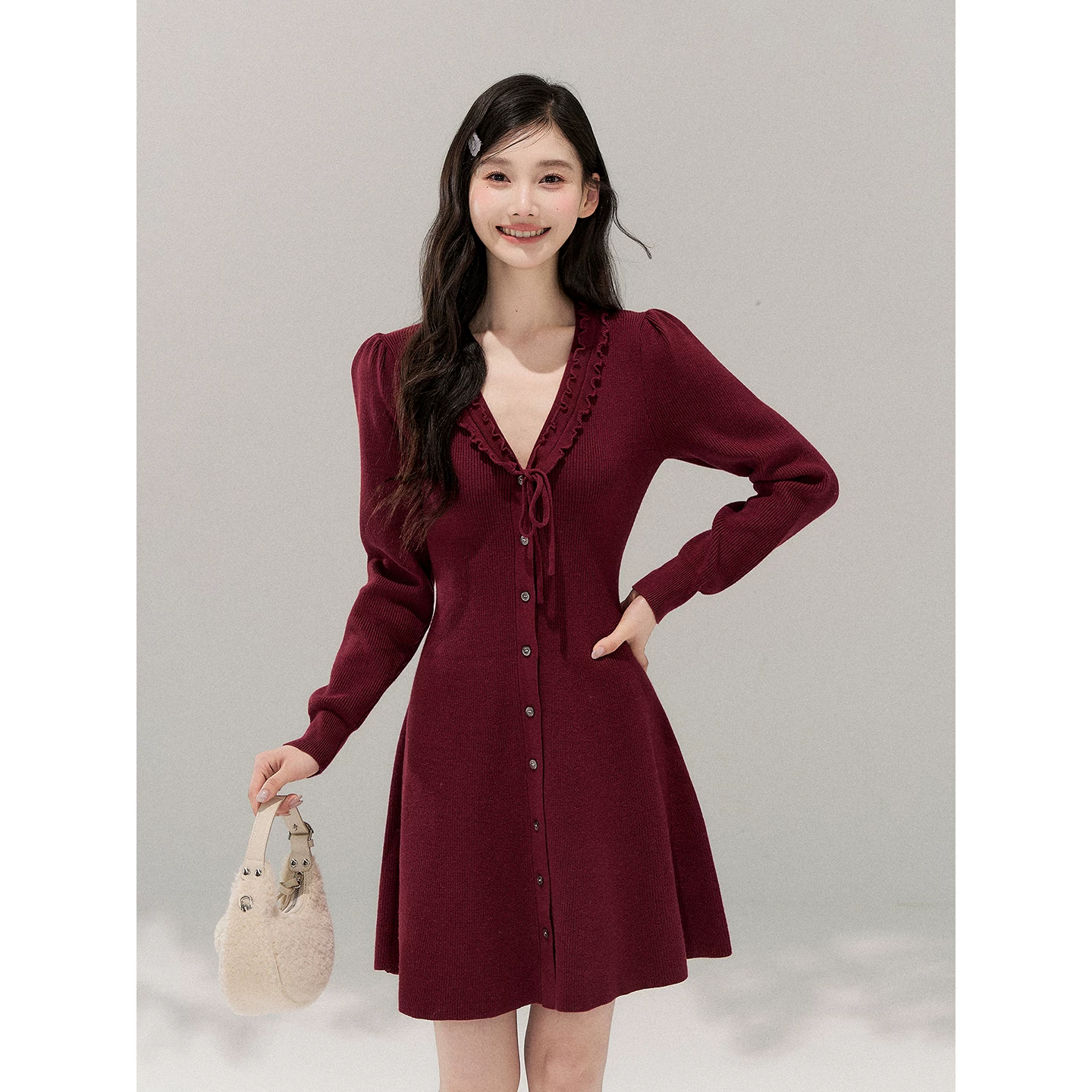 Wildberry レッド ニットロングワンピース