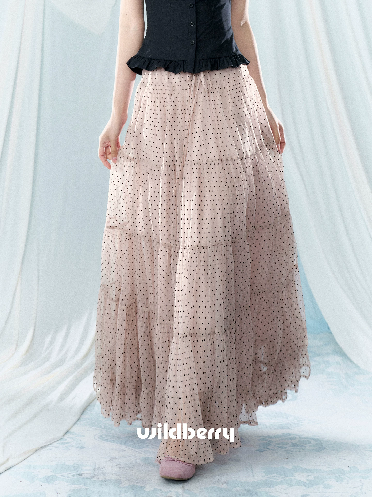 Wildberry ピンクドット Aラインロングスカート