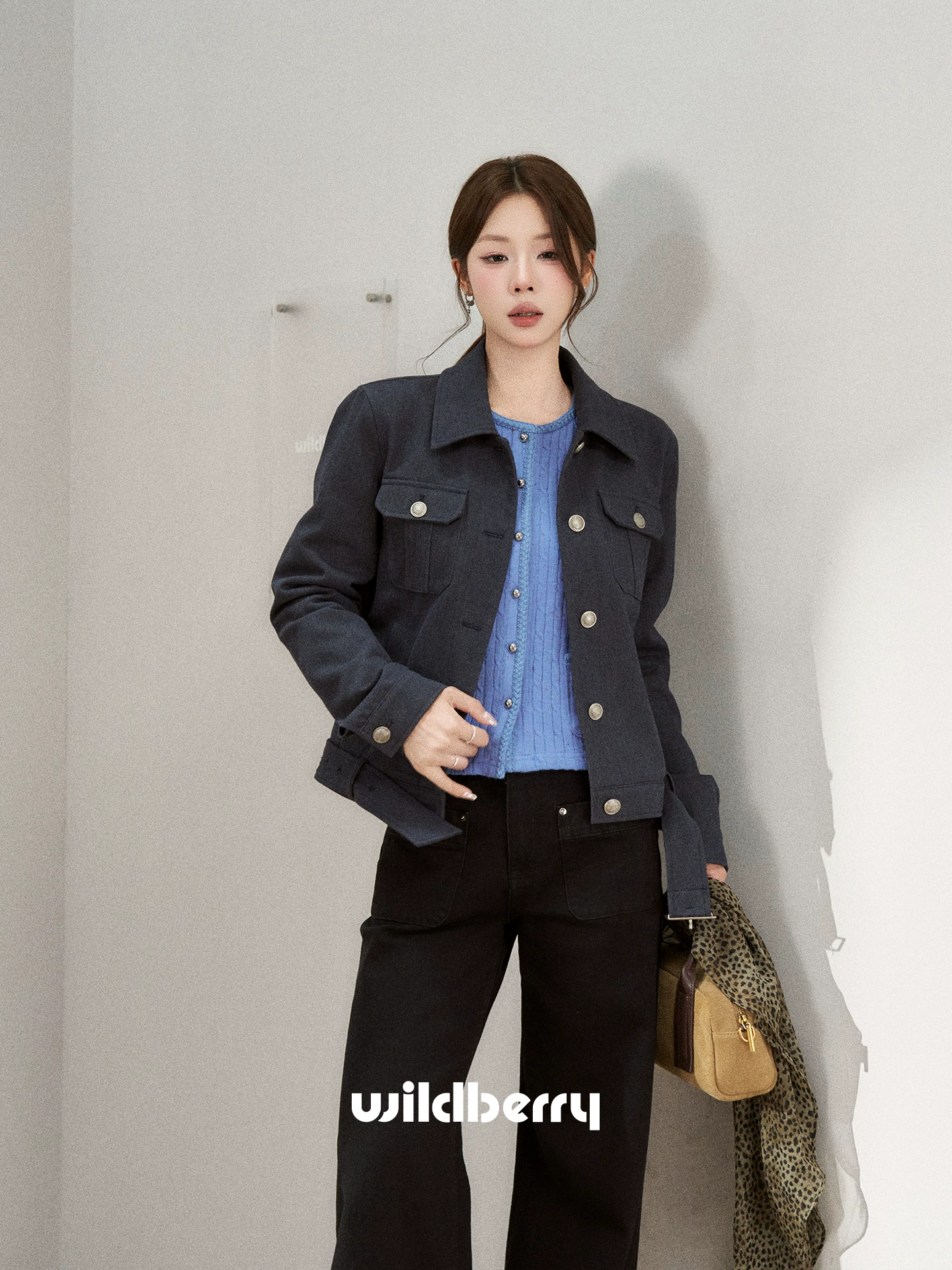 Wildberry ネイビー ベルト付きワークジャケット