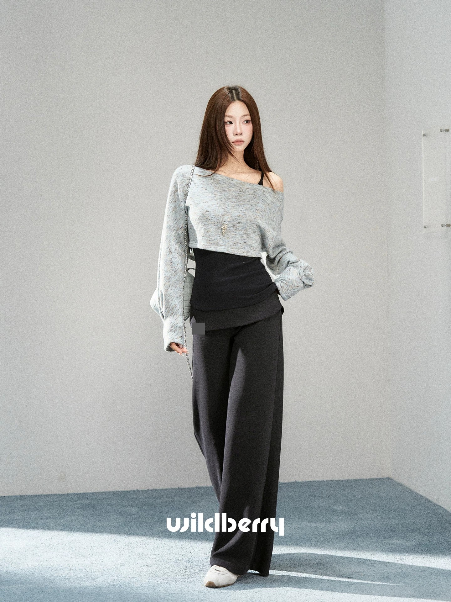 Wildberry ブラック 重ね着風ワイドパンツ