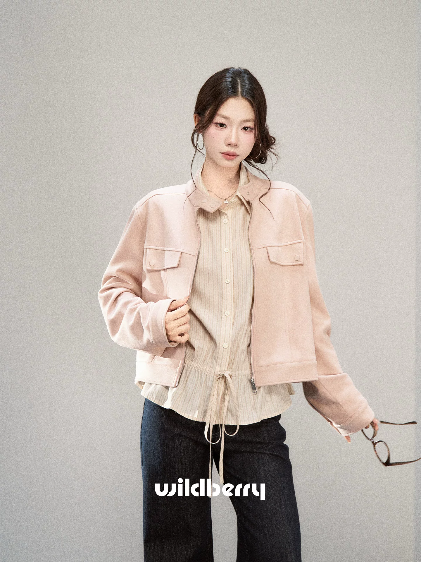 Wildberry ピンクストライプ 長袖羽織りシャツ