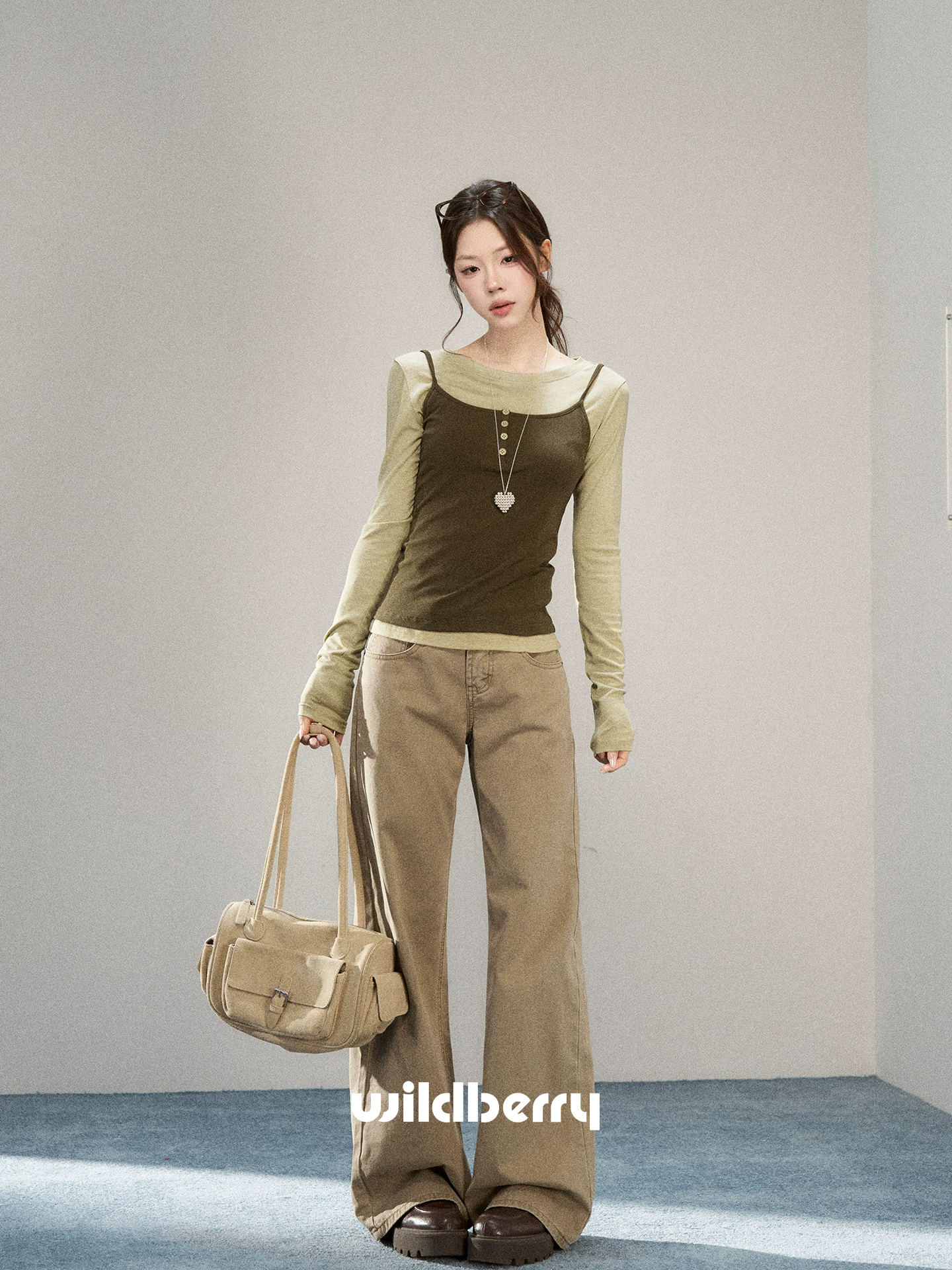 Wildberry レトロ レイヤード長袖Tシャツ