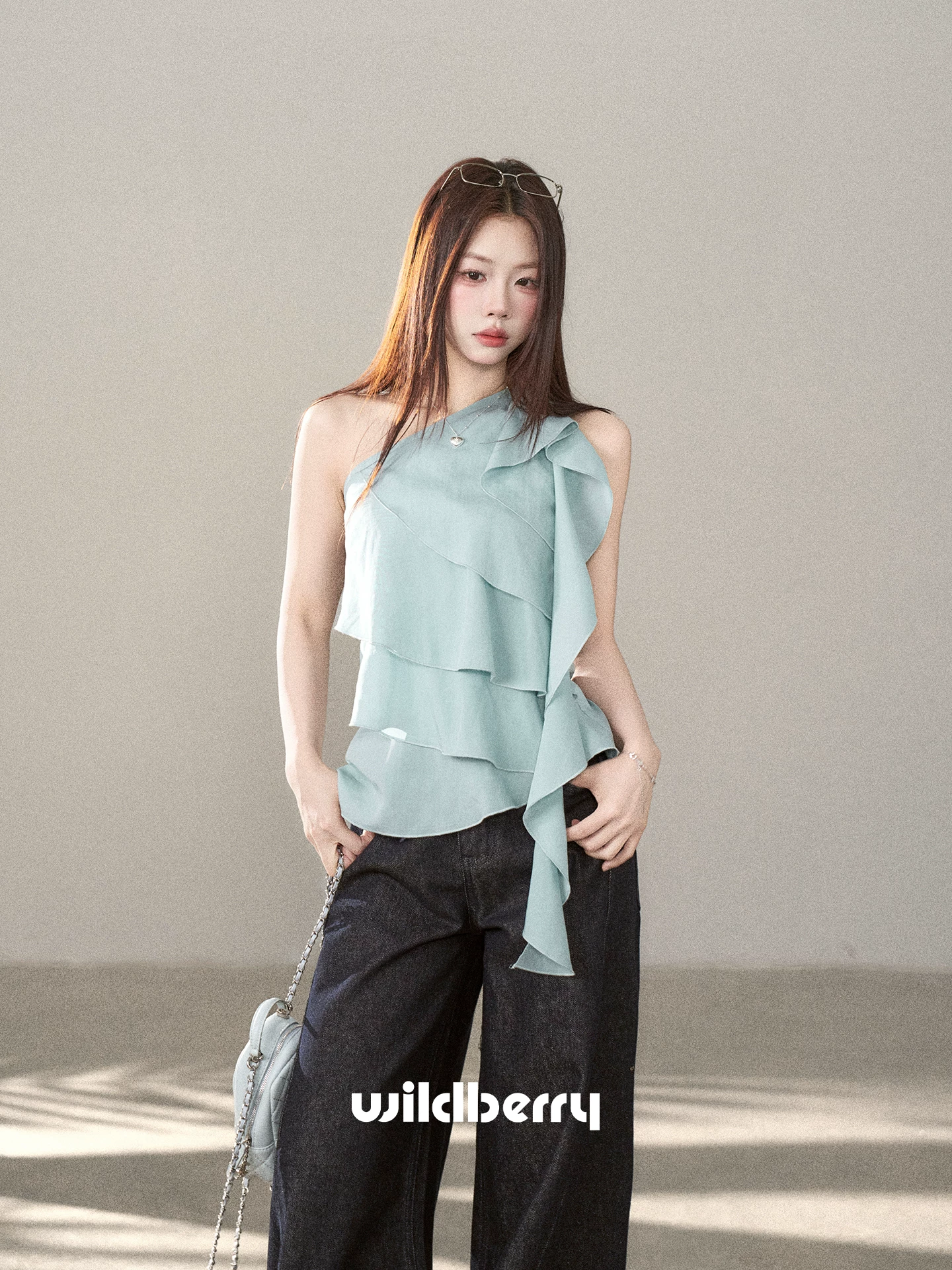 Wildberry ブルーグリーン ノースリーブシャツ