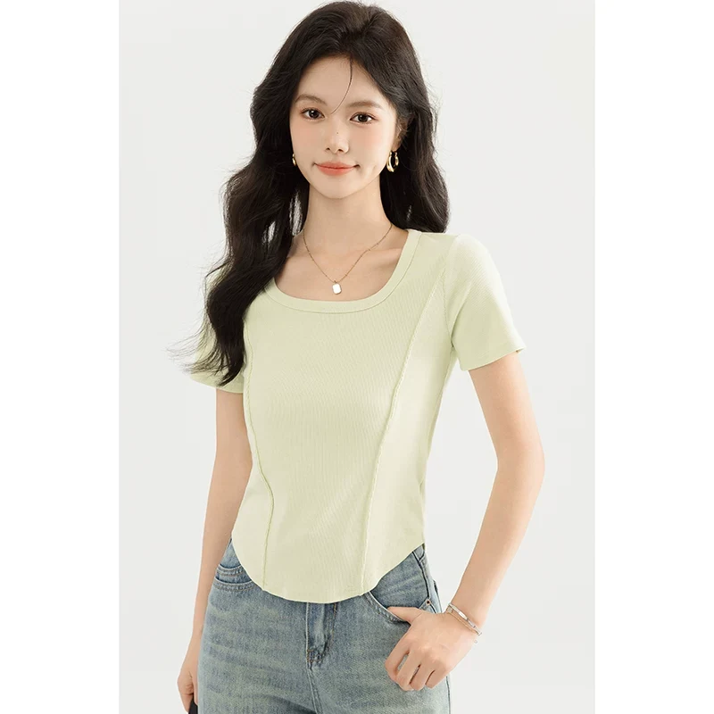 フィッシュボーンデザイン 半袖トップス 商品写真